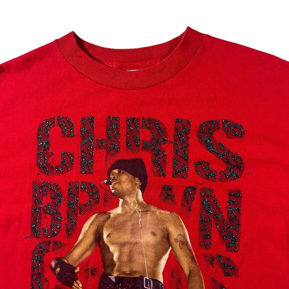 Vtg Chris Brown Live Concert Tour Graphic Shirt Mens Medium Pop Red Glitter Y2K - Picture 4 of 12